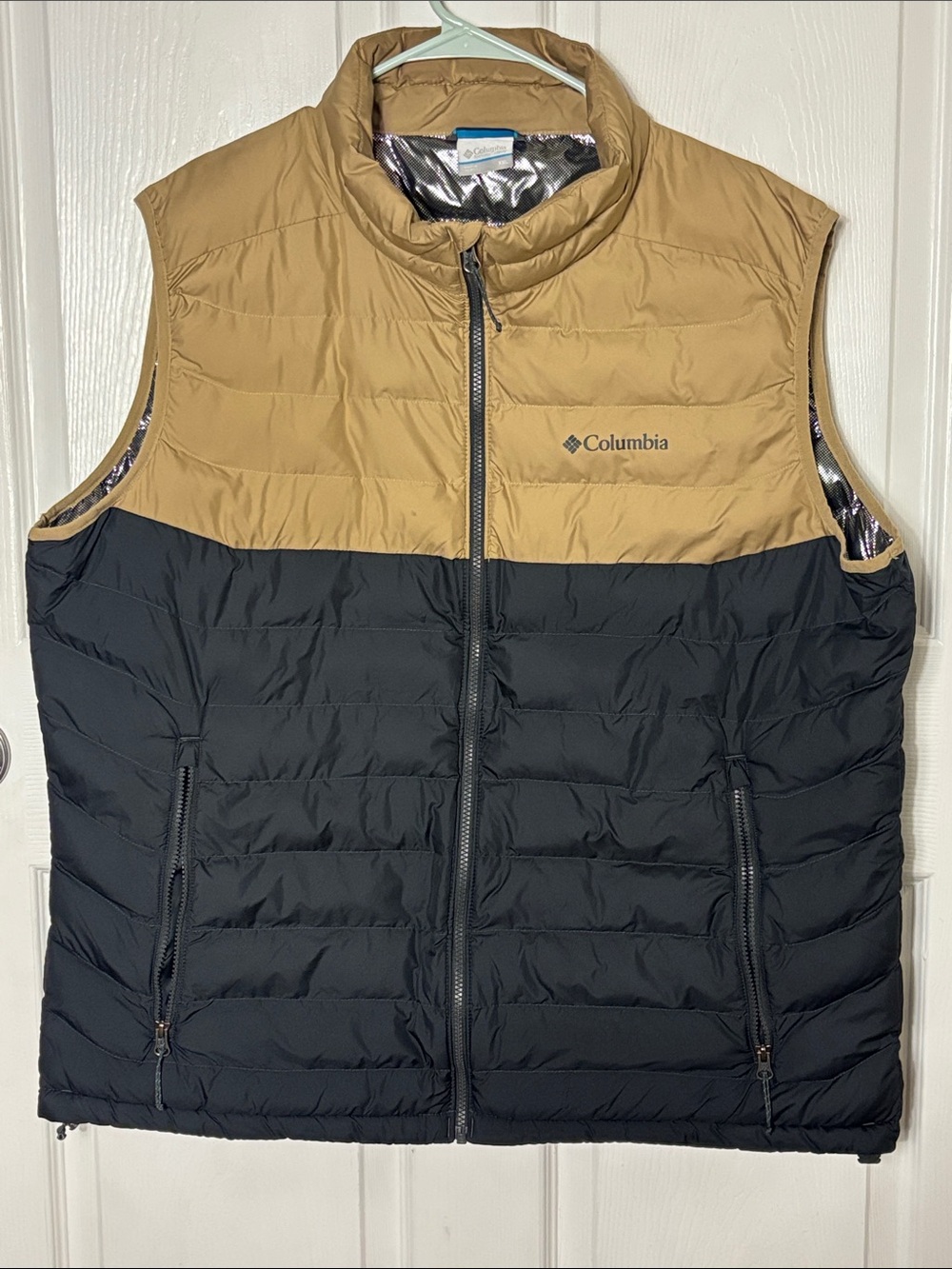 Columbia Omni Heat Black Tan Insulated Zip up Puffer Vest size XXL Toggle waist